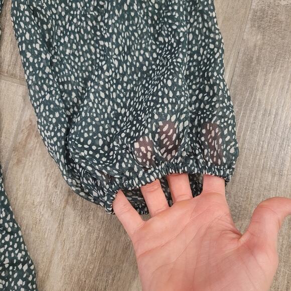 Joie Dress Women Size XXL Arctic Animal Leopard Print Balloon Sleeve Sheer Green - Picture 8 of 15